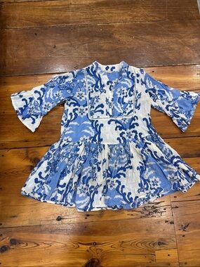 SMF Navy Blue & White Floral Baby Doll Cotton Blouse Top Size small